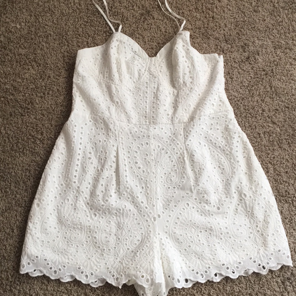 Plus size white crochet romper